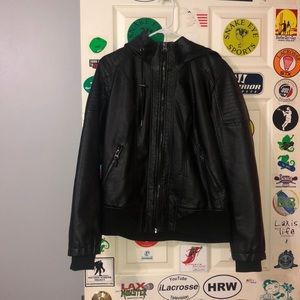 Hooded leather jacket
